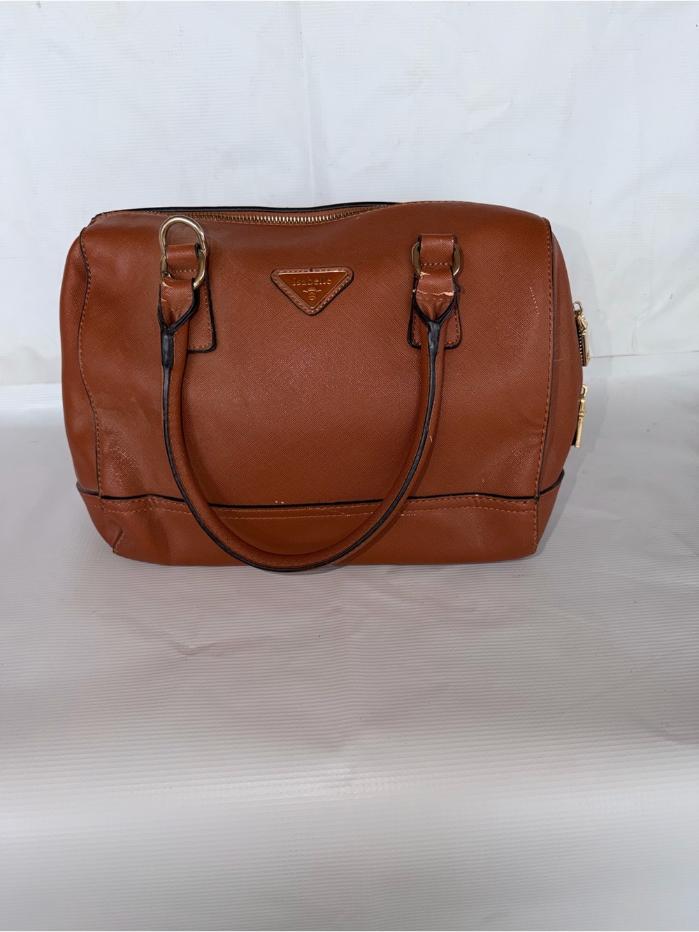 Structured Leather Satchel in Cognac with Gold Hardware